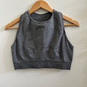 XL gray high neck racerback tank style cropped longline full coverage sports bra